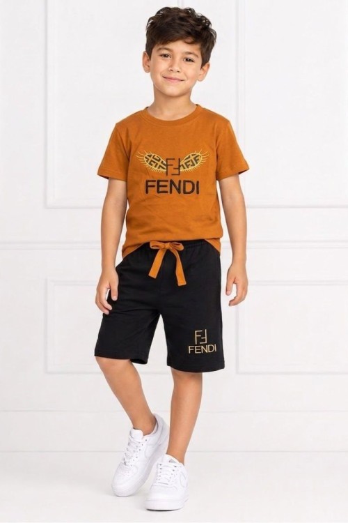 FENDİ YAZILI ŞORTLU TAKIM  Hardal Sarısı