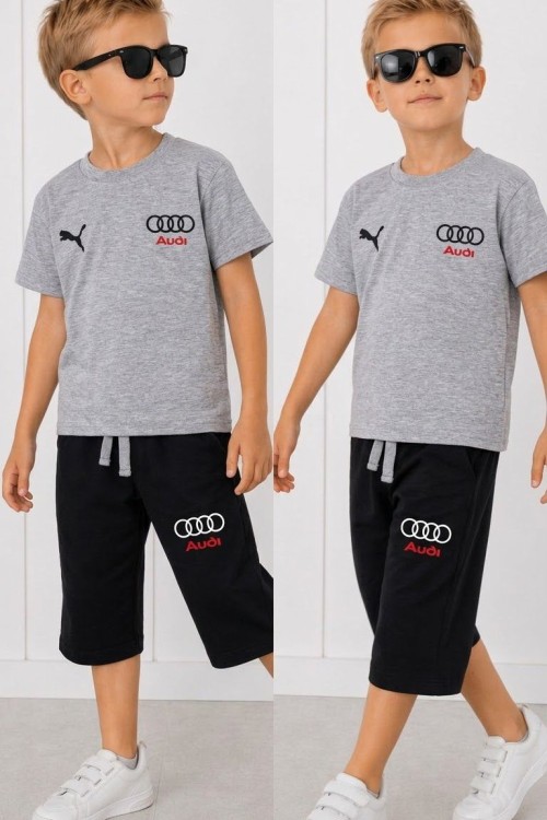 AUDİ YAZILI ŞORTLU TAKIM  Gri
