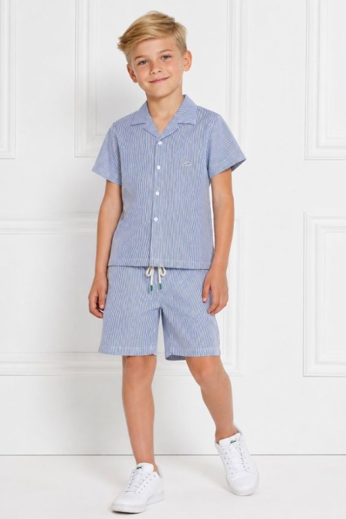 LACOSTE ÇİZGİLİ GÖMLEKLİ ŞORTLU TAKIM Mavi