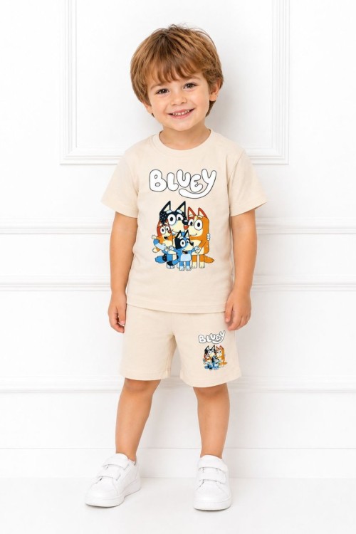 BLUEY YAZILI ŞORTLU TAKIM  Bej