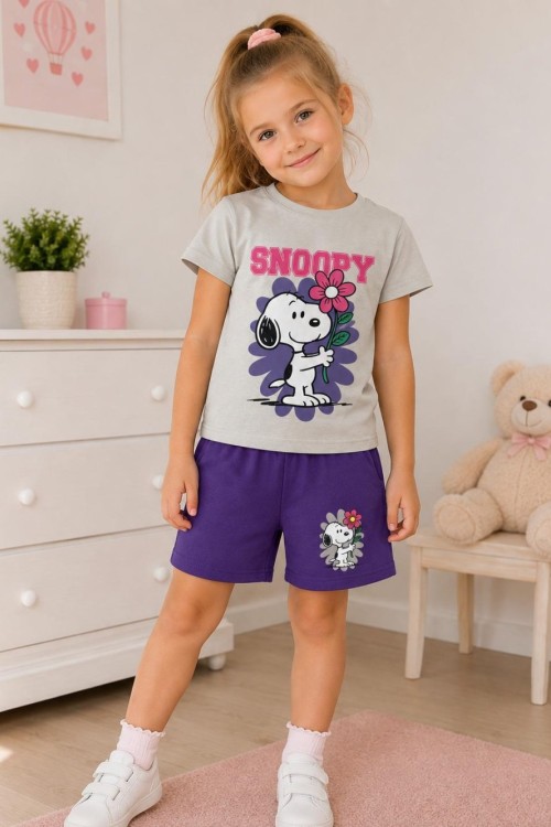 SNOOPY YAZILI ŞORTLU TAKIM  Gri