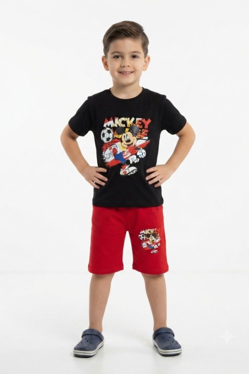MİCKEY MOUSE DESENLİ ERKEK ŞORTLU TAKIM  Siyah