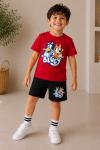 2 Lİ BLUEY YAZILI ŞORTLU ERKEK TAKIM  Kırmızı