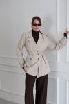 DÜĞMELİ BEL BAĞLAMALI BLAZER KADIN CEKET  Krem