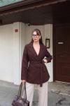 DÜĞMELİ BEL BAĞLAMALI BLAZER KADIN CEKET  Kahverengi