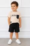 KIDS DESIGN YAZILI ŞORTLU TAKIM Bej