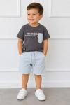 KIDS DESIGN YAZILI ŞORTLU TAKIM Gri