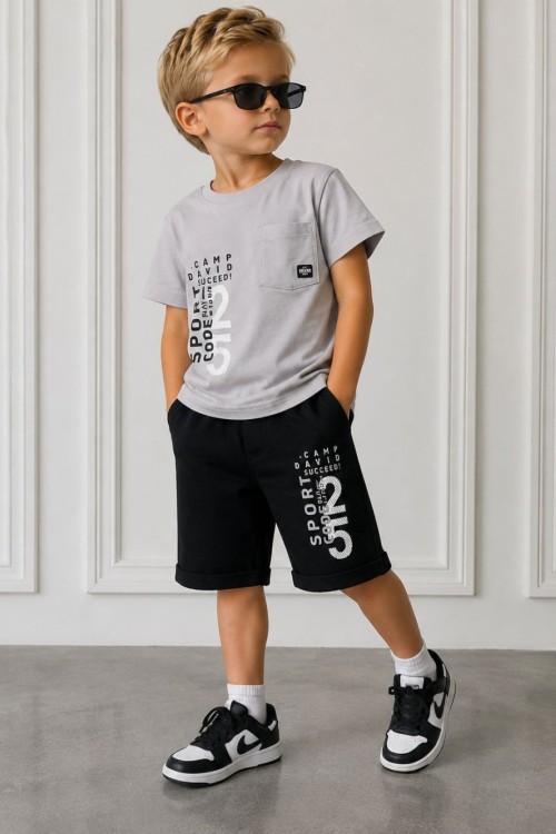 SPORT CODE YAZILI ŞORTLU TAKIM  Gri
