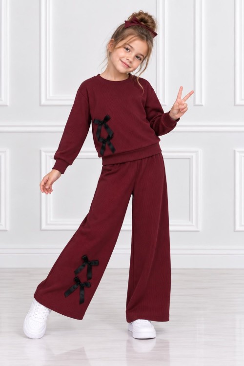 FİTİLLİ BURGU KUMAŞ YANDA 2 FİYONKLU TAKIM  Bordo