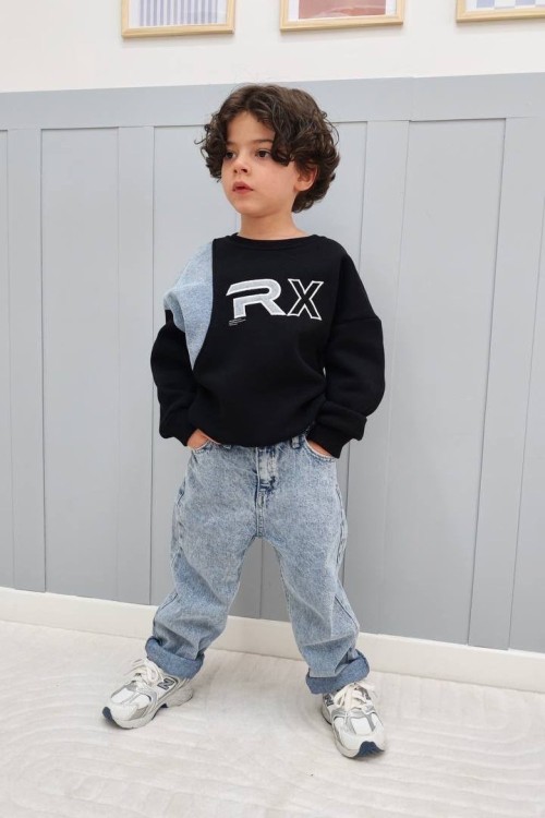 3 İP RX YAZILI ERKEK TAKIM  Siyah