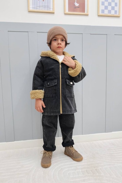 WELSOFT PELUŞLU KOT MONT  Siyah