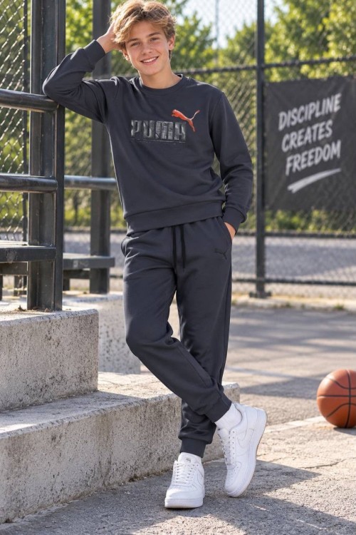 PUMA ENJEKSİYON BASKI OYSHO KUMAŞ TAKIM  Koyu Gri