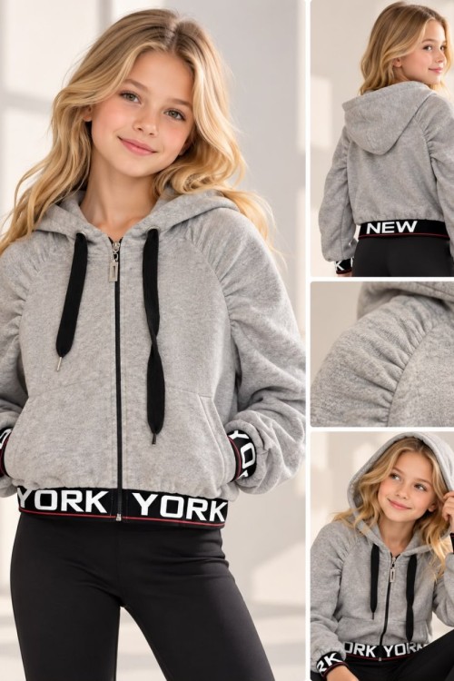 NEW YORK BASKILI FERMUALI CEKET  Gri