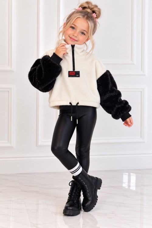 YARIM FERMUARLI KOLLARI PELUŞ SWEAT SHİRT Beyaz