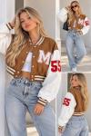 3 İP CROP M BASKILI KOLEJ CEKET  Bej