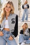 3 İP CROP S BASKILI KOLEJ CEKET  Gri