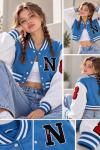 3 İP CROP N BASKILI KOLEJ CEKET  Mavi