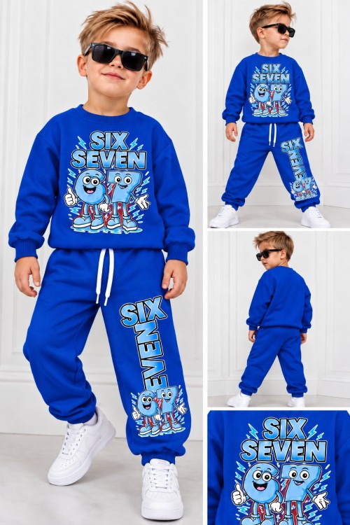 SİX SEVEN YAZILI ERKEK EŞOFMAN TAKIMI Saks Mavisi