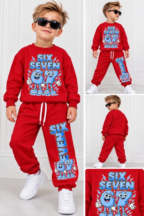 SİX SEVEN YAZILI ERKEK EŞOFMAN TAKIMI Kırmızı