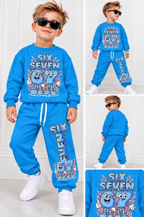 SİX SEVEN YAZILI ERKEK EŞOFMAN TAKIMI Mavi