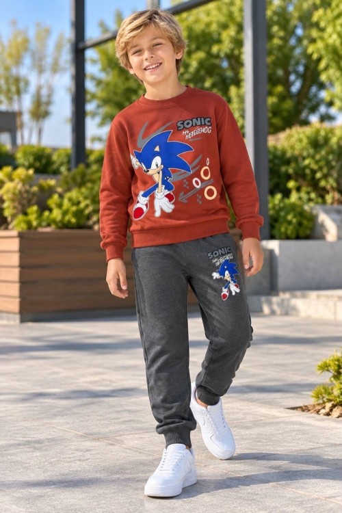 SONİC HEDGEHOG 2 İPLİK EŞOFMAN TAKIMI  Kiremit