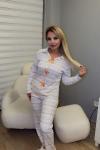 ÖNÜ 3 TURUNCU FİYONKLU ÇİZGİLİ ÖRME YUMOŞ PİJAMA Beyaz