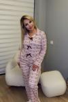 ÖNÜ 3 KAHVE FİYONKLU YILDIZ ÇİZGİ DESENLİ YUMOŞ PİJAMA Pudra