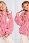 TAM FERMUAR KEDİ DESENLİ KAPŞONLU PELUŞ CEKET Pembe