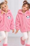 TAM FERMUAR PANDA DESENLİ KAPŞONLU PELUŞ CEKET  Pembe