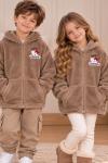 TAM FERMUAR HAPPY EVERYDAY YAZILI CEPLİ PELUŞ CEKET Kahverengi