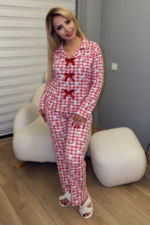 ÖNÜ 3 KIRMIZI FİYONKLU HELLO KITY YUMOŞ PİJAMA Kırmızı