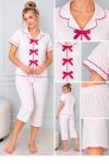 KISA KOL PEMBE MİNİK FİYONKLU KAPRİ PİJAMA Beyaz