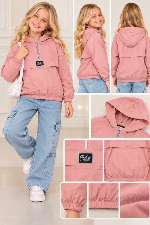 YARIM FERMUARLI KAPŞONLU ÖNÜ CEPLİ SWEET Pembe