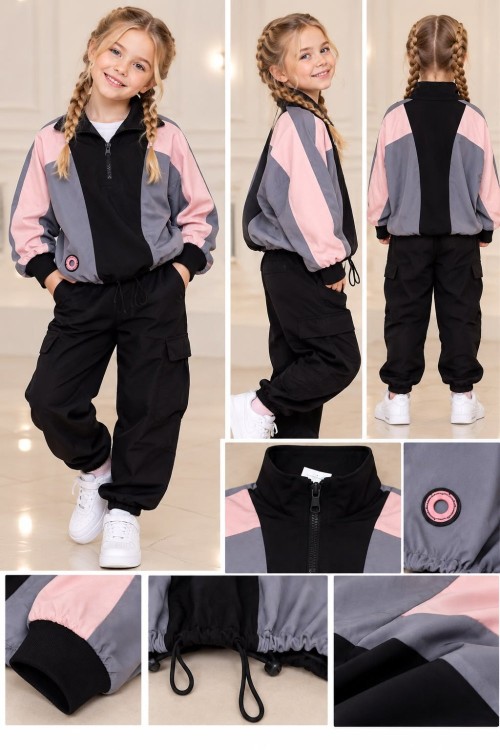 YARIM FERMUAR ŞERİTLİ ALT KISMI LASTİKLİ SWEET Gri Pembe